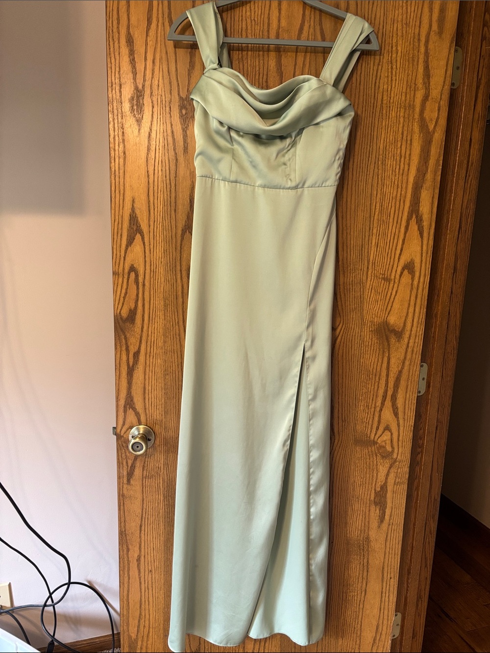 Elegant Sage Green Cowl Neck Evening Dress